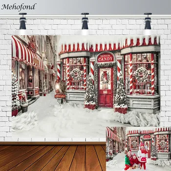 Mehofond החורף Kringles חנות ממתקים רקע תפאורה חג המולד באנר שלג הילד והמשפחה דיוקן Photocall סטודיו לצילום