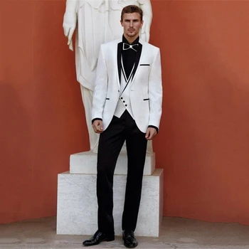 ג 'נטלמן לבן החליפה גברים רשמית מסיבת עסקים בלייזר Slim Fit החתונה החתן טוקסידו 3 קטע ג' קט מכנסיים קשת תלבושות Homme 2024