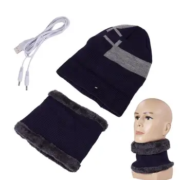 חורף תרמית סרוג כובע חם חשמלי תרמי בחורף סרוג ביני USB מחוממת כובע צעיף להגדיר רך חם צעיף פום לסרוג את הכובע
