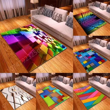 3D גיאומטריות הקוביה שטיח למטבח-slip השטיח במסדרון מרפסת מחצלת דלת הבית קישוט חדר השינה ליד המיטה בסלון מחצלות