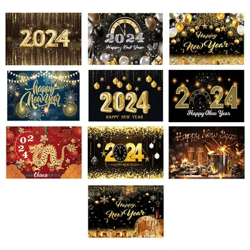 עליית-2024 השנה החדשה 210X150cm צילום תפאורות שמפניה זהב גליטר המפלגה קישוט תפאורות צילום בד