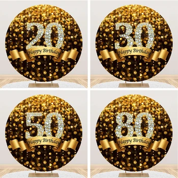 30 מסיבת יום הולדת עגול רקע שחור נצנצים זהב יהלום עיצוב שמח 40 יום הולדת 50 מסיבת רקע מעגל אלסטי