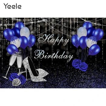 Yeele נצנצים כחולים כסף בלון יום הולדת שמח. מסיבת עיצוב רקע למבוגרים דיוקן רקע צילום סטודיו צילום אביזרים