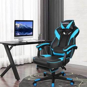 המשחקים הכיסא עם הדום,גיימר כסא עם תמיכה המותני ואת משענת הראש עם גובה מתכוונן כיסא משרדי עם 360°-Swivel Seat