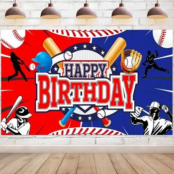 יום הולדת שמח רקע באנר בייסבול אדום וכחול צילום רקע פוסטר עבור המפלגה קישוט תא צילום סטודיו אביזרים