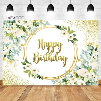 Laeacco כפרי ורוד פרחוני יום הולדת רקע צבעי מים פרח זהב הנקודות נשים בוגרות. דיוקן מותאם אישית רקע צילום