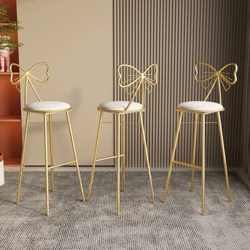 האירופי זהב כסא בר יוקרתי מתכת דמוי עור מודרני גבוה כסאות בר לבנים בסלון Taburetes דה בר ריהוט הבית