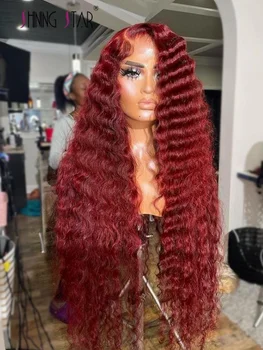 99J אדום בורדו פאות 13×4 עמוקה גל תחרה קדמית פאה שיער אדם צבעוני מתולתל שיער אדם פאות ארוכות לנשים תחרה שקוף
