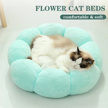 חתול למיטה עגול פרח קטיפתי ורך עבור חתולים רחיץ מרגיע מחמד מקורה מיטות בחורף סופגניה רגוע נגד חרדה גור חתולים מיטות
