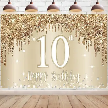 שמח ביום ההולדת ה-10 באנר רקע קישוטים עבור בנות זהב לבן מתוק 10 סימן אספקה בת עשר תא צילום רקע