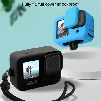 המצלמה שרוול תיק לgopro HERO 9 שחור סיליקון מקרה מגן כיסוי עם רצועת יד & כיסוי עדשת עבור GoPro 9